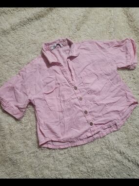 Zara Light Pink Boxy Short-Sleeve Button-Down | XS